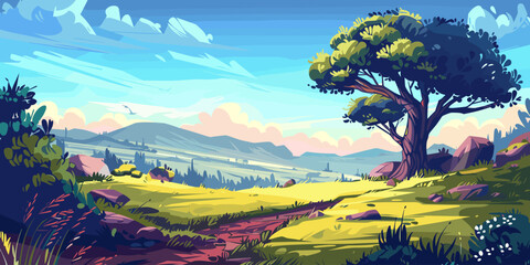 Blank background nature spring sunny day vector cartoon illustration 