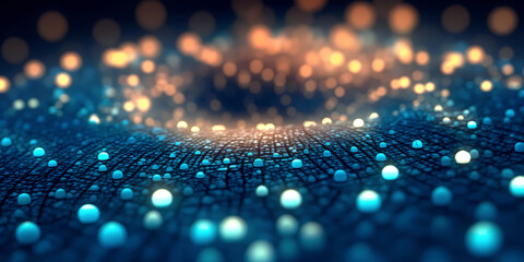Abstract tech background with digital particles, quantum computing network system, artificial intelligence and global data connections - 788425270