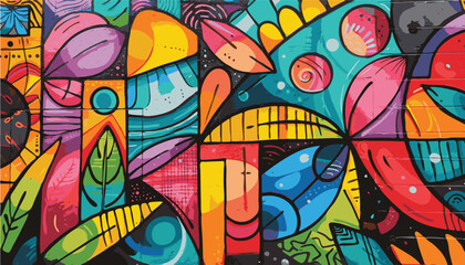 Abstract art nature, flowers, plants, leaves, cheerfull, colorfull, street art, texture, techno festival. 3D render vector concept design. © BananaBee