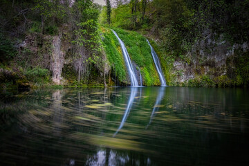 Beautiful waterfall in Spain in Catalonia, near the small village Les Planes de Hostoles - 788426437