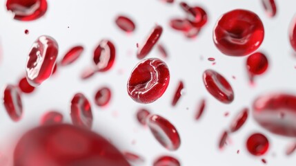 Close up detailed red cells in blood isolated on white white, 3D medical illustration, abstract background