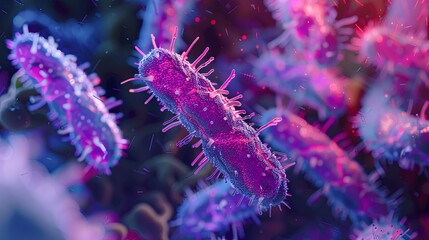 Microscopic neon bacteria. Close up neon bacteria background - obrazy, fototapety, plakaty
