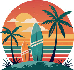 Surfboards, Surfing the Sunset: Vibrant Boards Await
