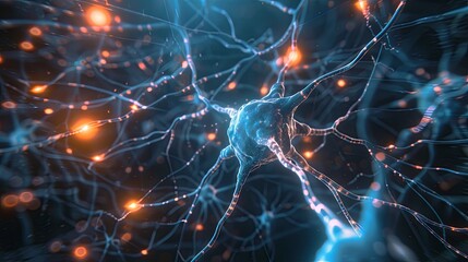 Close-up of neurons and nerve cells in the brain. Brain network - obrazy, fototapety, plakaty