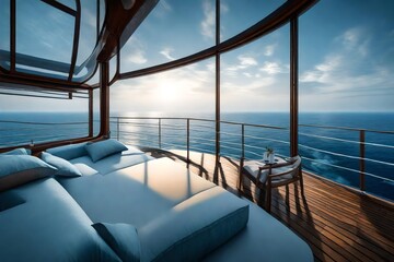 Fototapeta premium the serene beauty of the open sea, with a panoramic view capturing the stillness of the horizon.