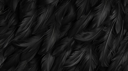 dark black feathers background as beautiful abstract wallpaper - obrazy, fototapety, plakaty