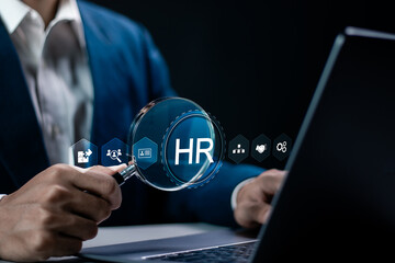 HR, Human resources management concept. Recruitment, Employment, Headhunting, Team building. Online modern technology for simplifying the human resources system.