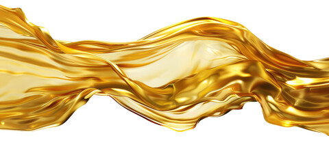 gold color liquid flowing wave isolated on white or transparent background