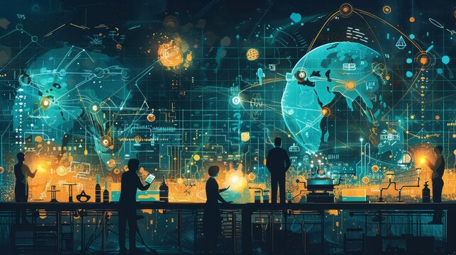 Craft a visual narrative illustrating the global impact of science