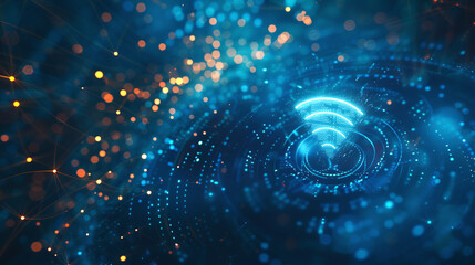Glowing lights and wifi, abstract background, generative AI
