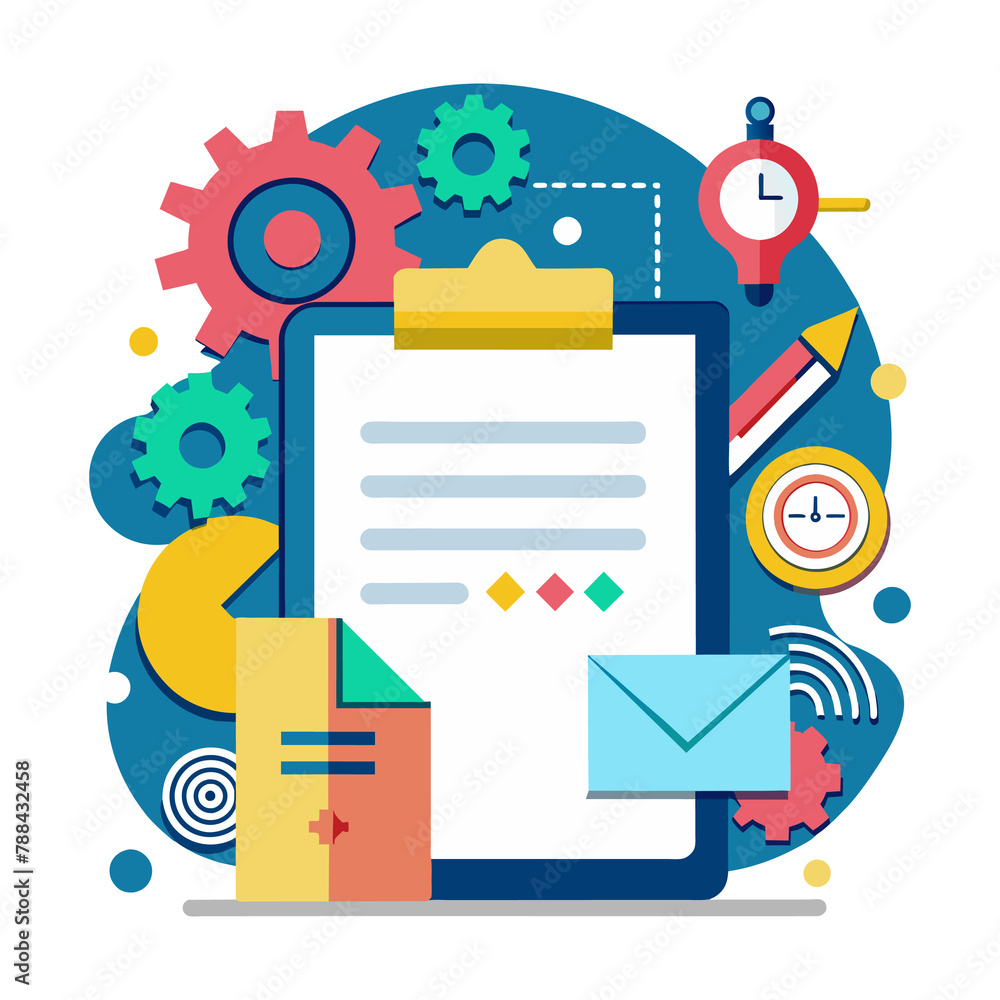 Poster office workers analyzing and researching business data vector illustration generated by ai