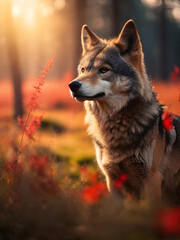 Naklejka premium wolf in the forest, wildlife in the forest 