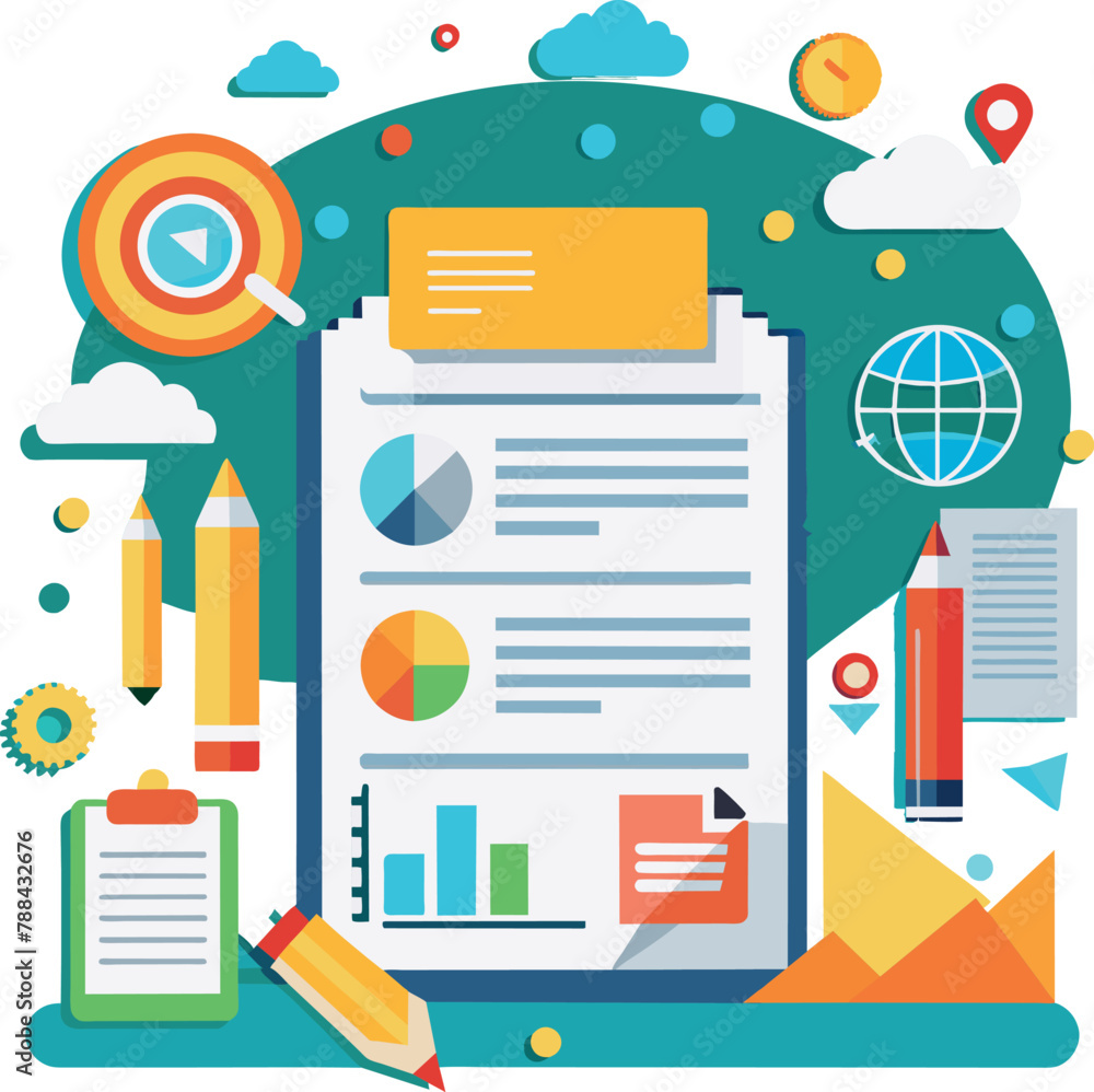 Aufkleber office workers analyzing and researching business data vector illustration generated by ai