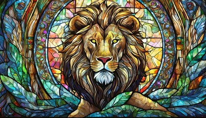 Obraz premium stained glass window of lion in the church