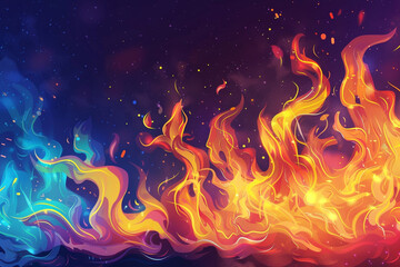 A high-resolution illustration of a stylized fire icon, featuring vibrant colors and expressive flames that evoke a sense of power and passion against asolid background.