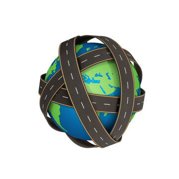 3d Globe and roads around it, road world, service around the world. world and road in png

