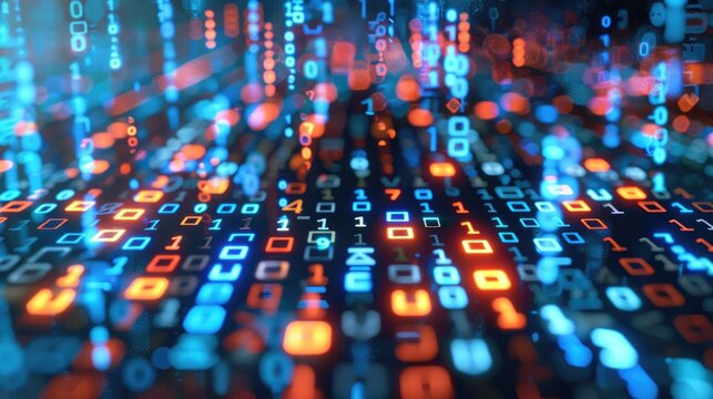 Abstract symbols and glyphs floating of binary code