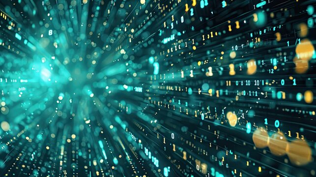 Abstract symbols and glyphs floating of binary code