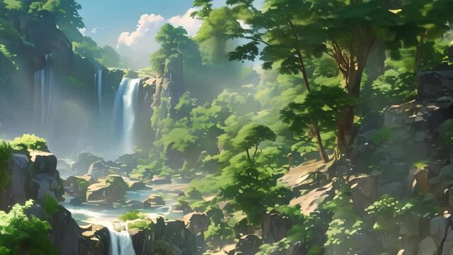 Waterfall Forest Fiction Background