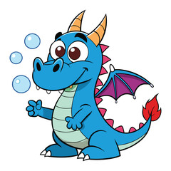 Playful Dragon Blowing Colorful Bubbles. Fantasy Dragon Blowing Magical Bubbles. Magical Dragon Blowing Rainbow Bubbles