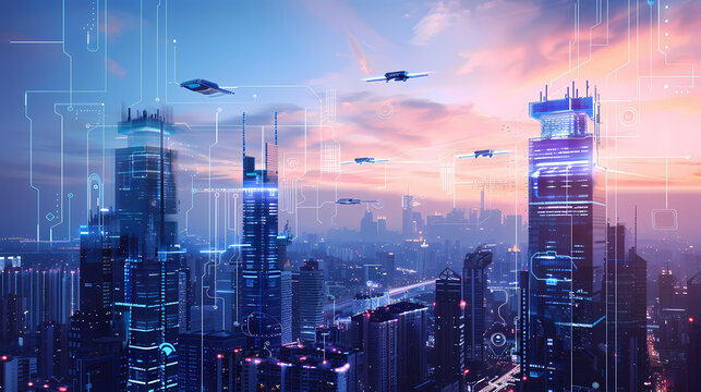Futuristic Cityscape With Holographic Skyscrapers