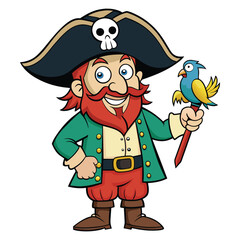 Obraz premium Cheeky Pirate Captain and Feathered Friend. Treasure Island Tales: Playful Pirate and Parrot Vector Art