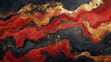 Fotobehang Close-Up of Black, Red, and Gold Painting © Constantine Art