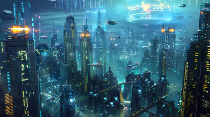 Futuristic Cityscape With Holographic Skyscrapers