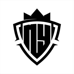 MY Letter bold monogram triangle curve shield shape with crown black and white background color design