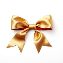 Gold ribbon with bow isolated on white. Good decoration for add beauty to greeting card and gift box. Generative AI