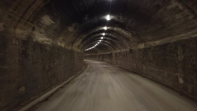 Moving through interior of an old mining tunnel. High quality 4k footage