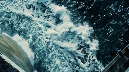 Gentle waves lap against the coastline, tidal power devices operating silently beneath the sea's surface, showcasing the vast potential of ocean energy - obrazy, fototapety, plakaty