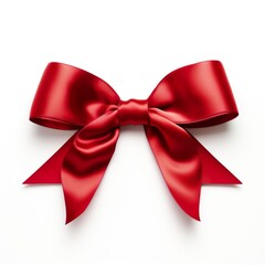 Red ribbon with bow isolated on white. Good decoration for add beauty to greeting card and gift box. Generative AI