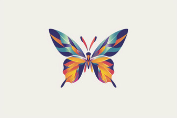 Fototapeta na wymiar A logo design capturing the delicate beauty of a butterfly, with its wings painted in a symphony of vibrant colors against a pure white backdrop.