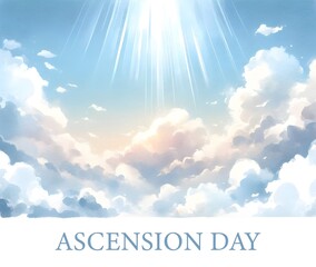 Watercolor illustration of ascension day with a scene of
sun and clouds.