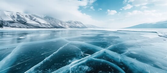 ice landscape with mountains