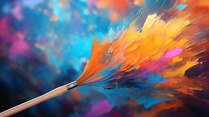 Close-up of a digital paintbrush, bristles blending pixels on a touchscreen, vibrant digital paint splashes, soft focus techy background - obrazy, fototapety, plakaty