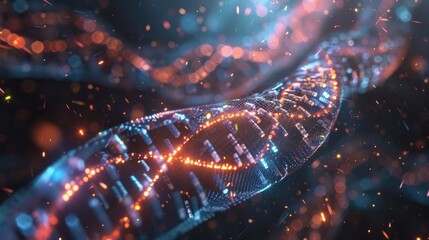 Digital DNA strands twisting and turning in a virtual genome