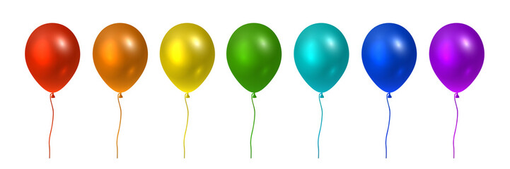 Beautiful rainbow colored set of flying party balloons on transparent background