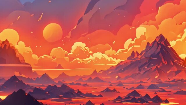 Vector illustration of prehistoric landscape with volcano
