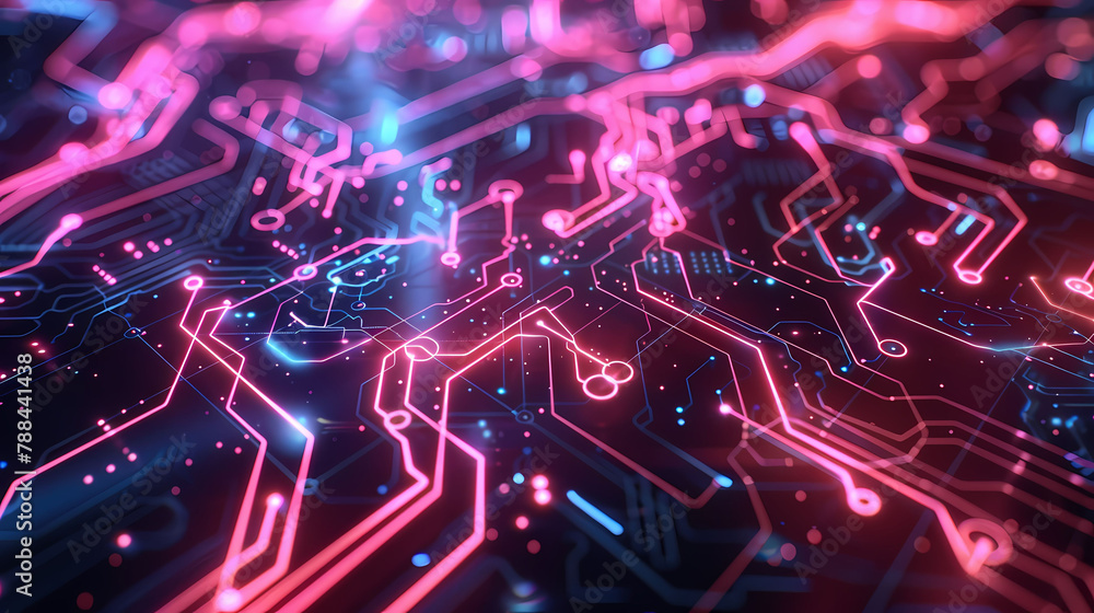 Poster neon cyber circuit background with glowing lines