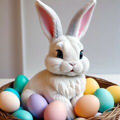 Naklejka na ściany i meble Bunny in a basket with eggs 