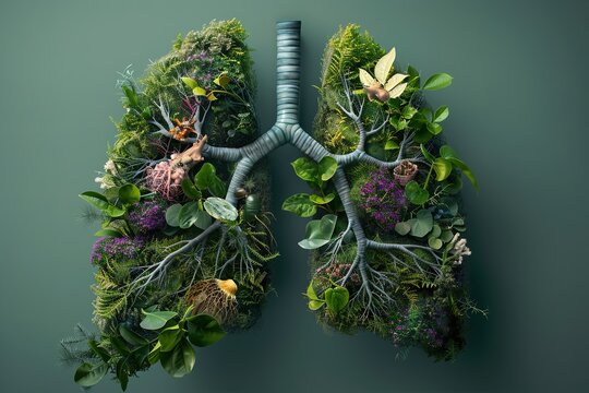 Digital artwork Human lungs transformed into lush green plant life AI Image
