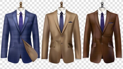 Set of stylish business suits cut out isolated on transparent PNG