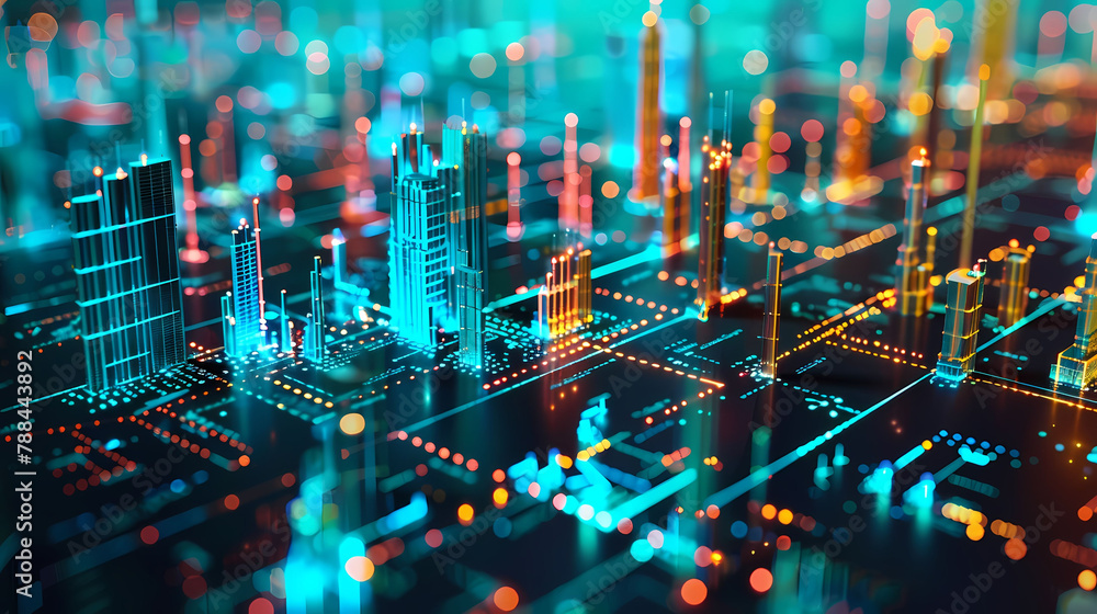 Poster futuristic data visualization with interactive 3d