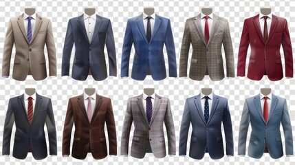 Set of stylish business suits cut out isolated on transparent PNG