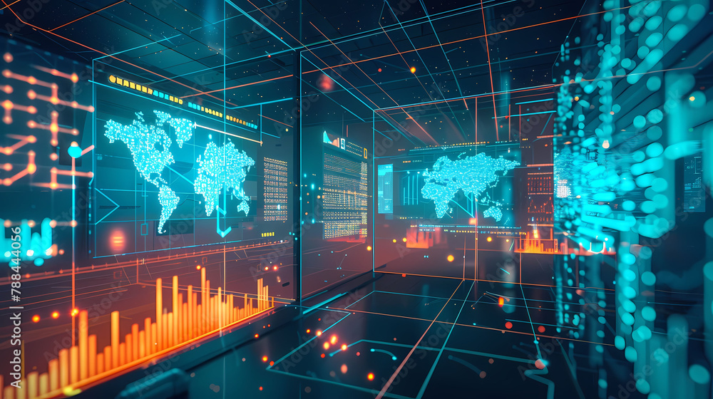 Poster futuristic data visualization with interactive 3d