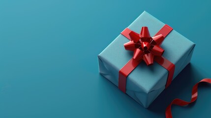 Obraz premium Blue gift box with red ribbon