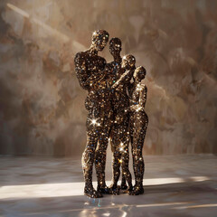 Brilliant 3D figure of family. Man, woman and their children in full grow.