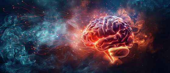 Humain brain in activity, neuronal connection, brain power
